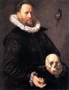 Frans Hals Portrait of a Man Holding a Skull oil painting reproduction